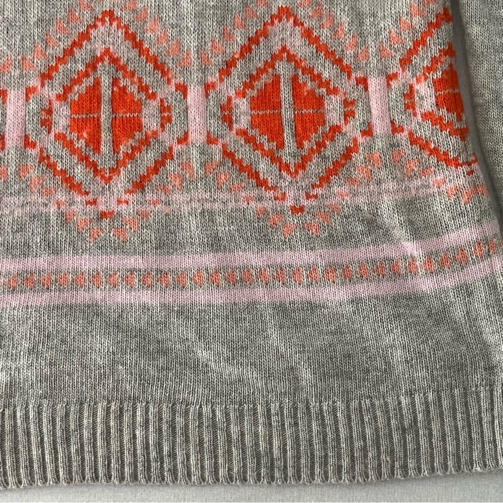 J.CREW Grey Pink & Orange Geometric Pattern Woman Merino Wool Blend Sweater Warm - Picture 5 of 7